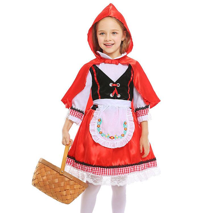 Little Red Riding Hood Girl Cosplay Costume Tutu Hooded Cloak Newborn Romper Dress Christmas Party Kids Girl Dress For 3-8 Year