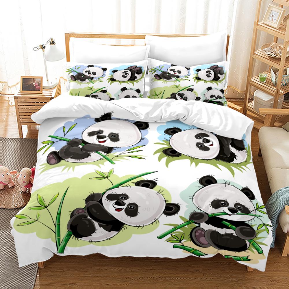 3D Panda Duvet Cover Set King Size Cute Panda Bamboo Bedwear Set Black White Bear Polyester Quilt Cover для мальчика, ребенка, для спальни