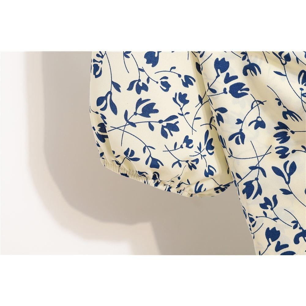 Женская мода лето весна цветочный принт с коротким рукавом V-образным вырезом с высокой талией повседневные платья