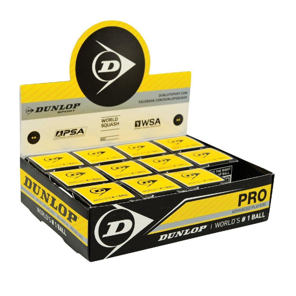 Dunlop Pro Squash Balls Double Yellow Dot 12 Pack Black/Yellow