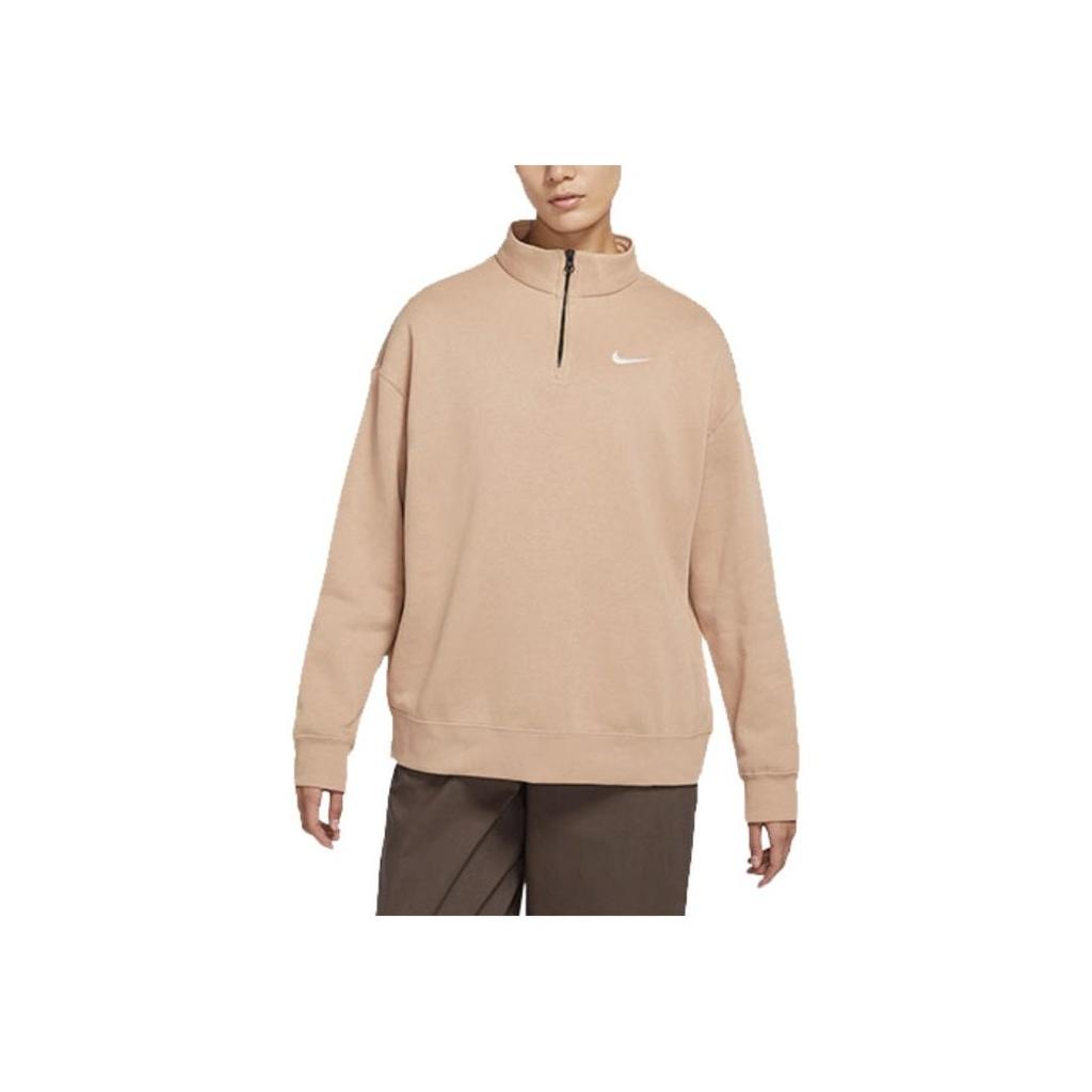 Nike Однотонный флисовый логотип с полумолнией, повседневный свободный свитер с круглым вырезом, американский винтажный свитшот, зимняя женская толстовка, нежно-желтый DC5425-200