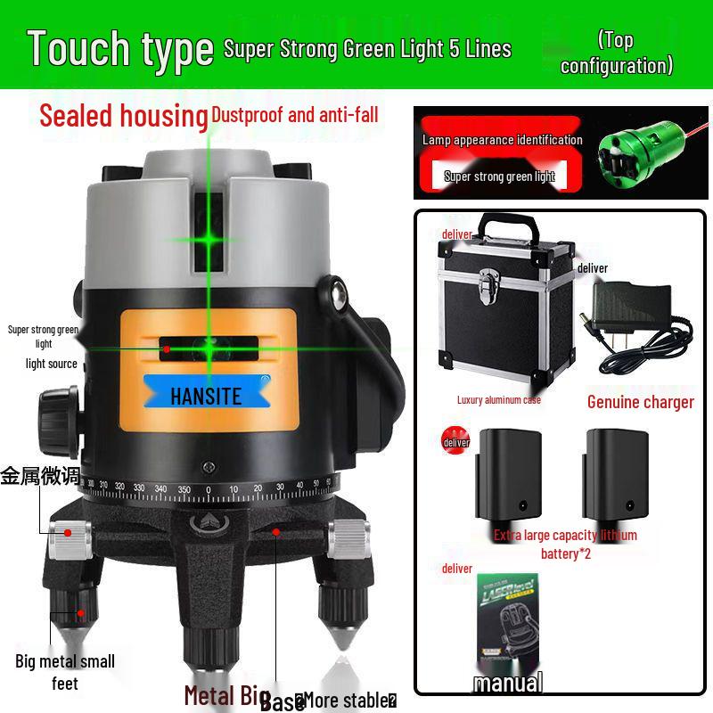 High-Precision Infrared Laser Level: 2 & 5-Line, Automatic, Indoor/Outdoor, Green & Blue Light