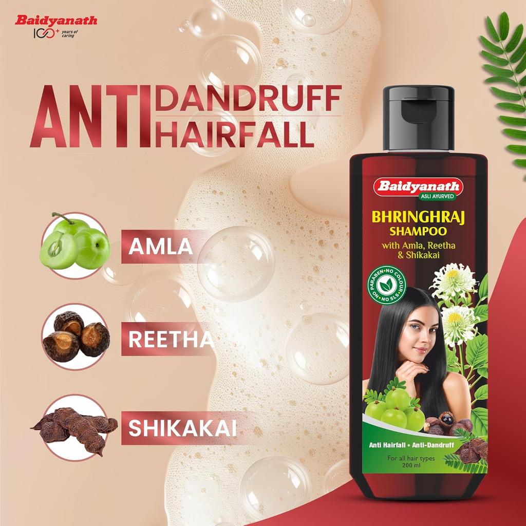 Baidyanath Bhringhraj Shampoo 200 ml | Ayurvedic Herbal Hair Cleanser With Amla & Bhringhraj | Sulphate Free Gentle Scalp Nourishment