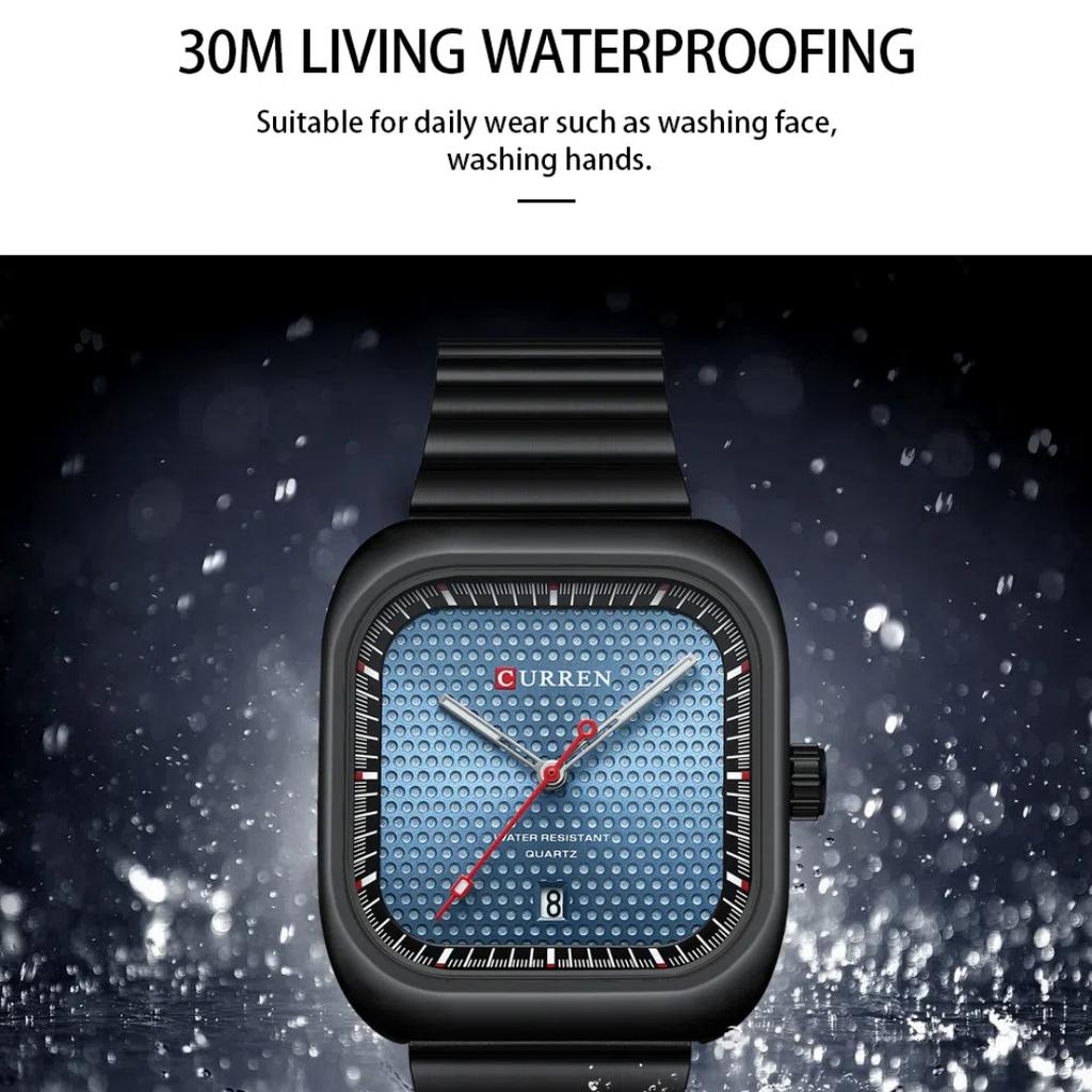 CURREN кварцевые часы отличного качества квадратные мужские наручные часы модные нержавеющая сталь ремешок водонепроницаемые часы для мужчин светящиеся часы с календарем