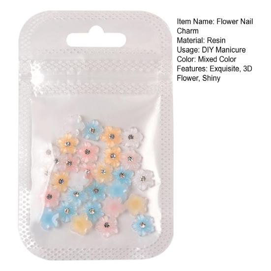30Pcs/Pack Flower Lovely Charms Colored Shiny Rhinestones Nail Resin Craft DIY Nail Art Accessories 3D