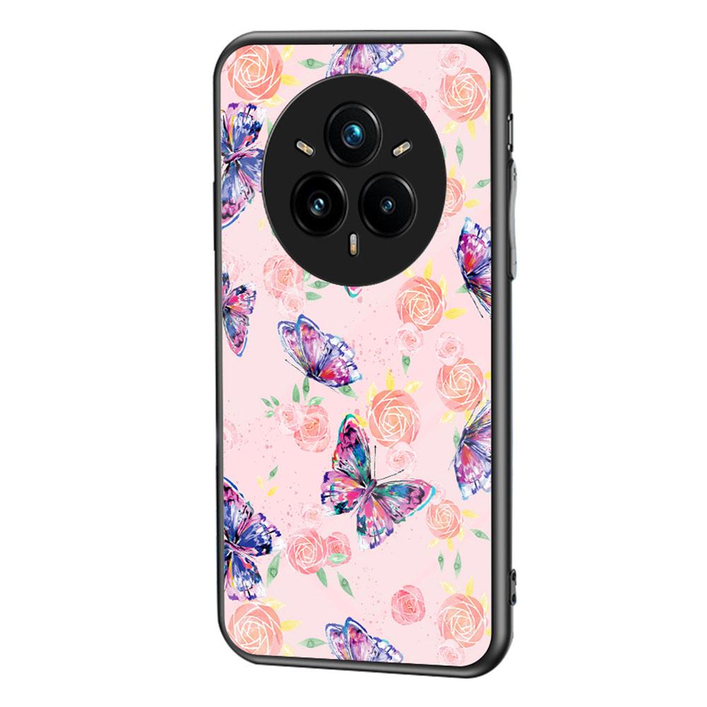 For Realme 14 Pro+ 5G Case Butterfly Pattern TPU+Tempered Glass Protective Phone Cover