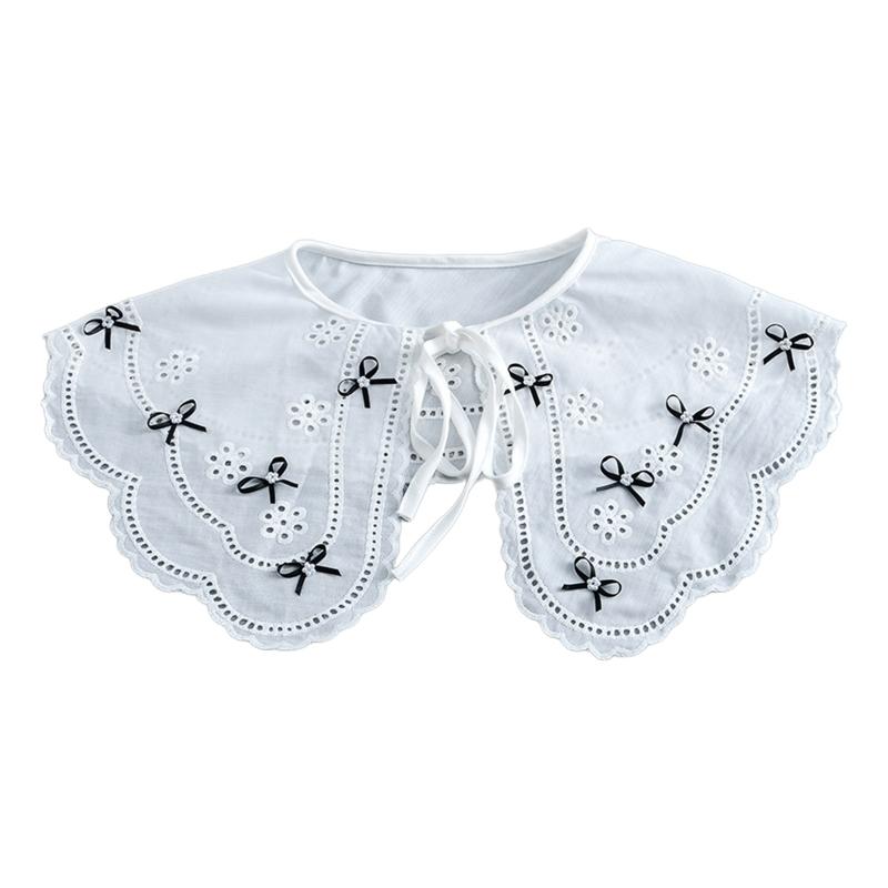 Women Girls Vintage Lolita False Fake Collar Shawl Sweet Ruffles Lace-Up Bow Decorative Necklace Choker Short Poncho