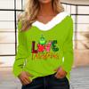 Women's T Shirt Tee Christmas Shirt Long Sleeve Party Christmas Fleece Collar V Neck Top