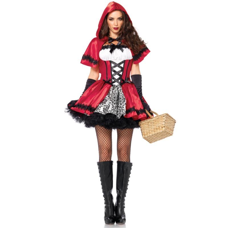 Halloween Adult Costume Fairy Tale Little Red Riding Hood Black and Red Dress Play Costume