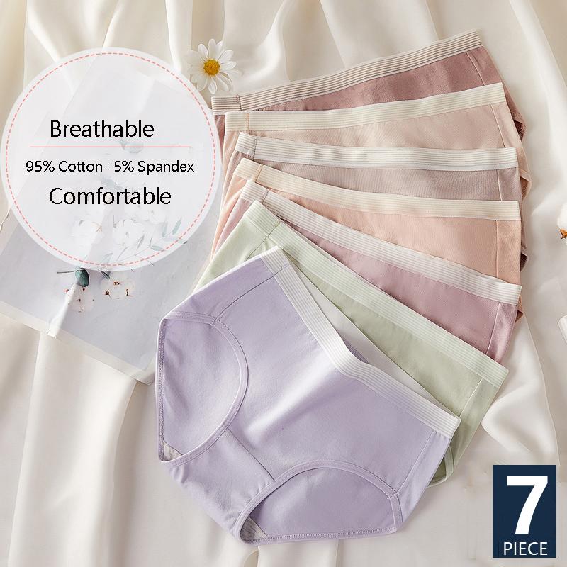 7Pcs Cotton Panties Women Breathable Underwear Cute Bow Girls Briefs Low Waist Ladies Lingeries