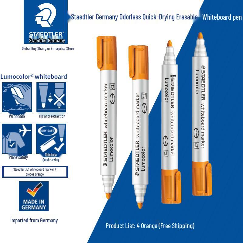 Staedtler Erasable Nontoxic Bold Tip Color Markers – Red, Blue, Black, Orange, Green, Purple (for Kids, Whiteboard Use)