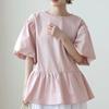 New Summer Round Neck Lantern Sleeve Pleated Shirt for Women Solid Color Cotton Niche Shirt for Women