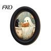 Cute Ghost Painting Halloween Wall Decor, Table Sign, Vintage Oval Framed Non-marking Art Picture, Decorative for Mantel Living Room Bedroom