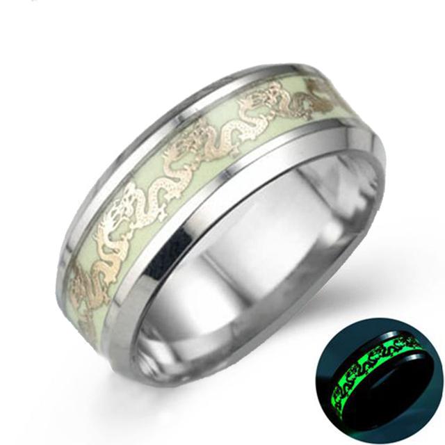 Прохладные светящиеся кольца дракона из нержавеющей стали для мужчин и женщин Тотем дракона, светящееся в темноте кольцо для пары, обручальные кольца, ювелирные изделия, подарок