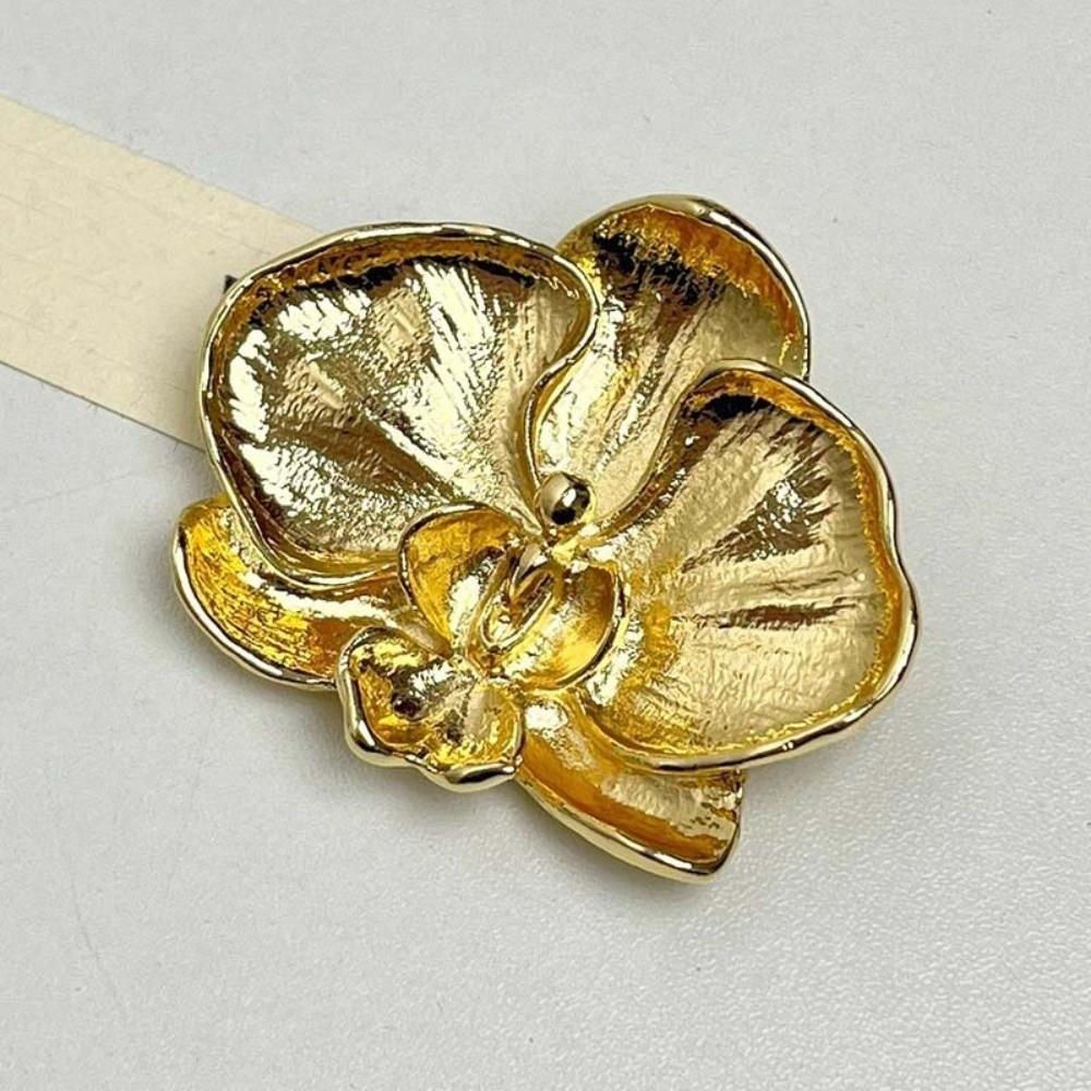 Vintage Butterfly Orchid Pin French Style Metal Glossy Brooch Orchid Flower Brooch Gift
