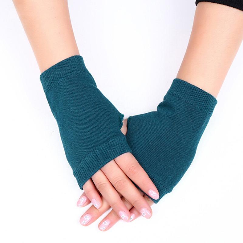 1Pair Simple Black Short Half Finger Fingerless Knit Wrist Glove Winter Warm Stretch Work Gloves For Women And Men Mittens