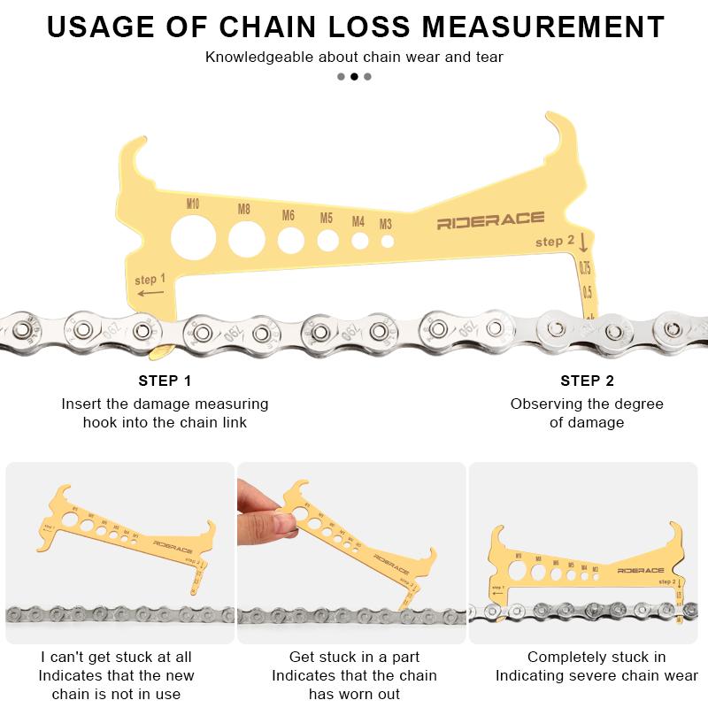 RIDERACE Bike Chain Wear Indicator Checker Bicycle Gauge Measurement Ruler Portable Road Cycling Chain Replacement Repair Tools