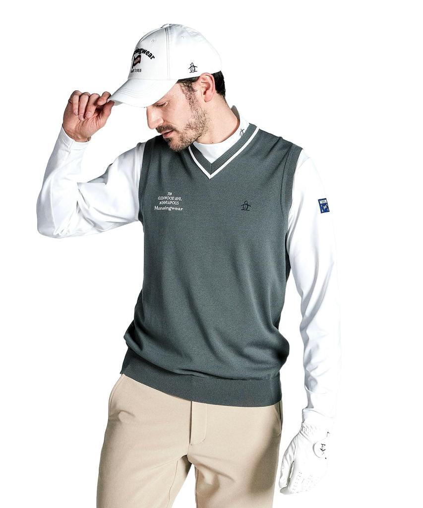 Knit Vest Simple Basic Sleeveless Hand Washable Golf MGMXJL82 GY00 [Munsingwear] V-Neck Men's (Gray)