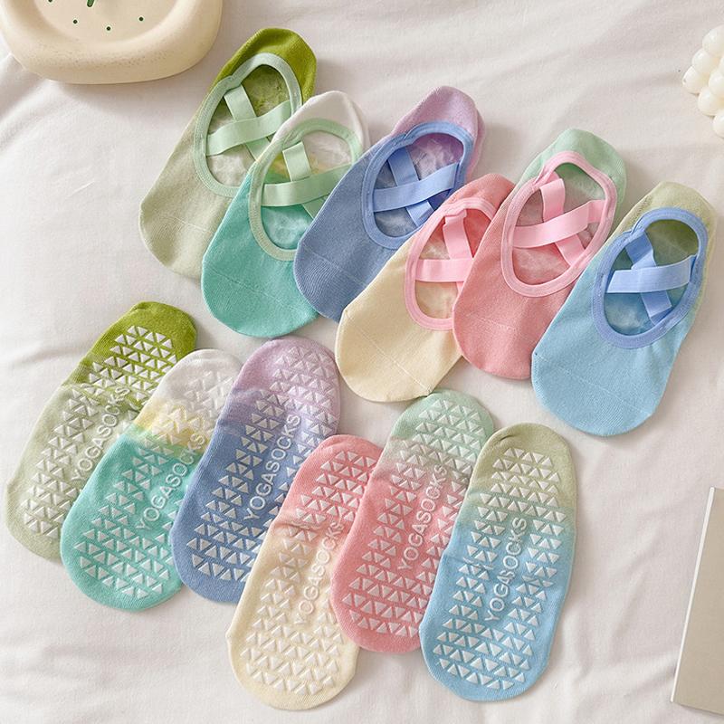 Хлопковые невидимые носки-лодочки градиентного цвета, профессиональные противоскользящие носки для фитнеса, йоги, носки для пилатеса, спортивные носки для тренажерного зала и фитнеса