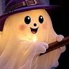 Witch Hat Wall Ornament Lighted Ghost Broom Hanger Cute Glowing Halloween Hanging with Warm LED Lights Cozy Fall Holiday Gift Luminous Witches