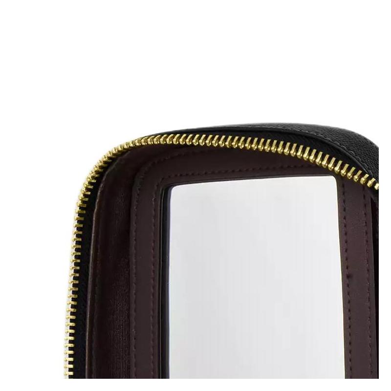 COACH Case 20 Metal Logo Zipper Closure Cross-grain Leather Cosmetic Bag Small Women's Black black
