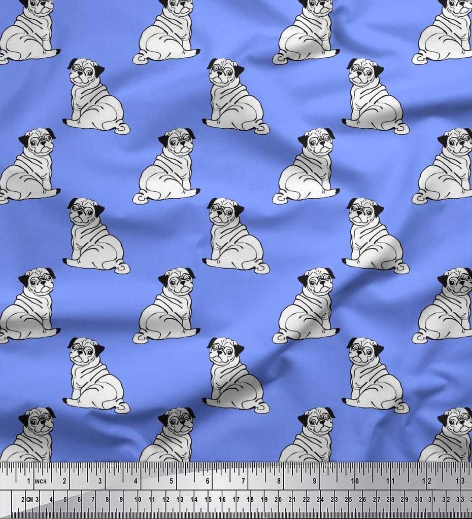 Soimoi Japan Crepe Satin Fabric Pug Dog Print Fabric by Metre 42 Inch Wide