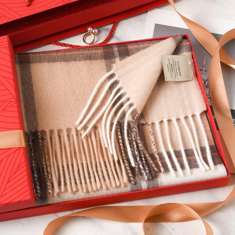 High-end 100 Pure Wool Scarf for Men and Women, Winter Thickened High-end New Camel Shawl Birthday Gift