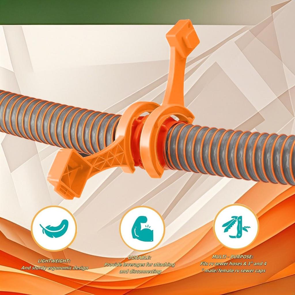 Ключ для RV-шланга для сточных вод - Инструмент с колпачком 3 и 4 дюйма (папа/мама), подходит для шлангов Camco Rhino/Revolution, Оранжевый ABS для прочистных пробок - Легко установить/снять 2 шт.