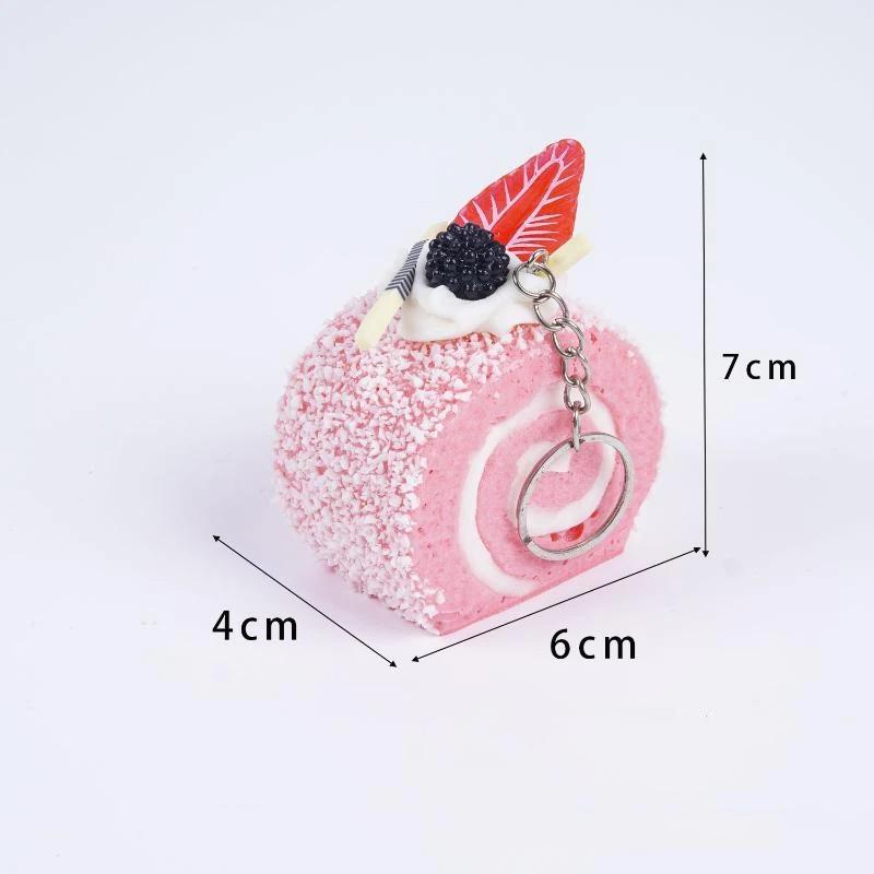 Realistic Triangle Cake Key Ring With Fruit Toppings Cute Food Shape Charm for School Bag Decor Student Birthday Gifts