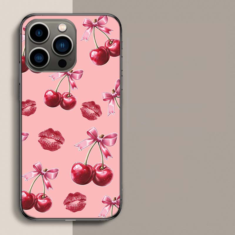 Чехол с вишневым бантом для iPhone 17 Air 15 Pro 14 Plus 16 Pro Max 17E 16E 12 13 Mini 11 Чехол Милый Fundas