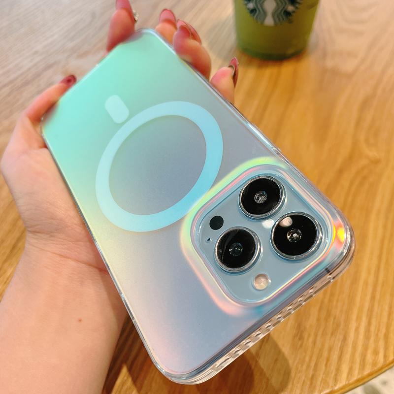 Роскошный градиентный лазерный магнитный чехол с беспроводной зарядкой для Iphone 13 12 11 Pro Max, мягкий силиконовый полупрозрачный матовый чехол на заднюю панель