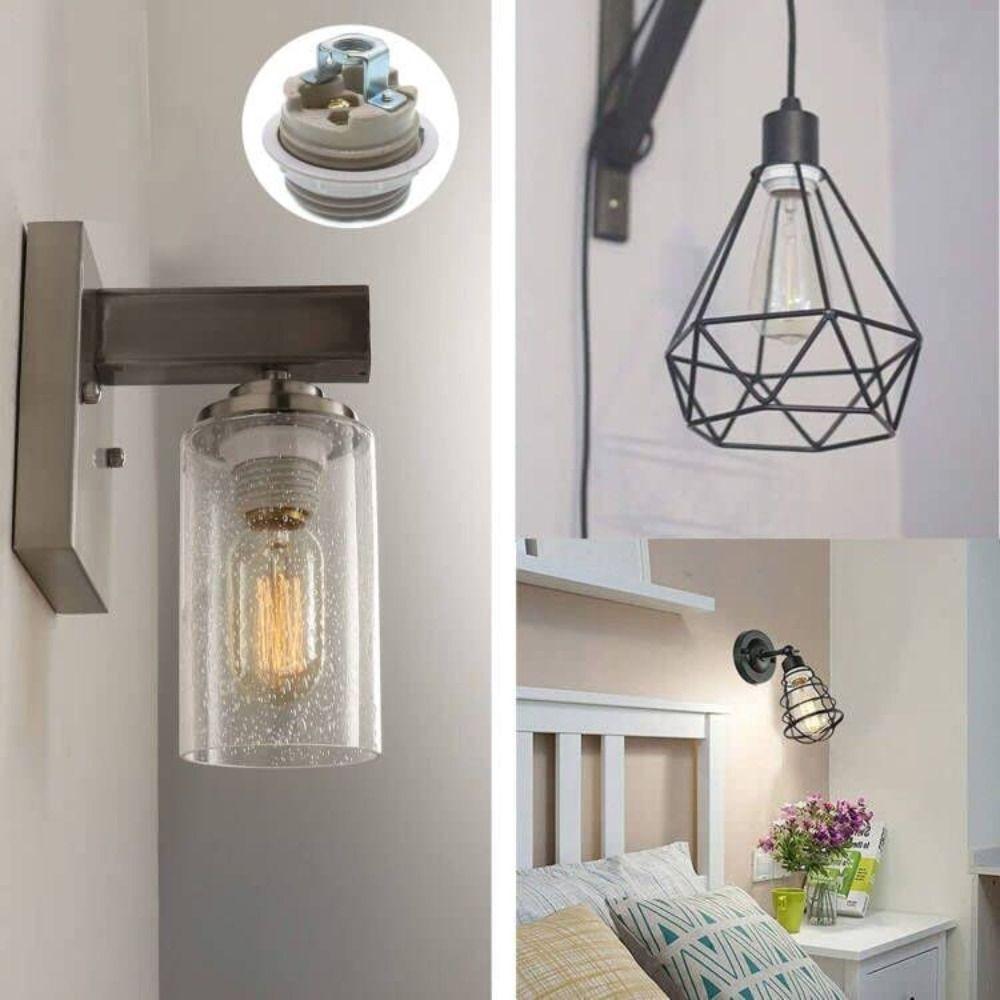 3 Pack E27 Porcelain Threaded Ceramic Shade Ring Threaded Socket Metal  Light