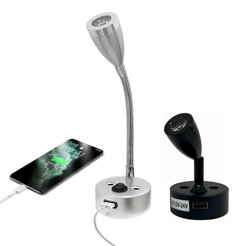 Светодиодная лампа для чтения 12-24 В с зарядкой USB/Type-C для автодомов и яхт