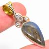 Natural Labradorite TwoTone 925 Solid Sterling Silver Jewelry Pendant 1.75" I9d91