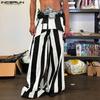 Men Zipper Waist Striped Casual Loose Long Pants Wide Leg Trousers