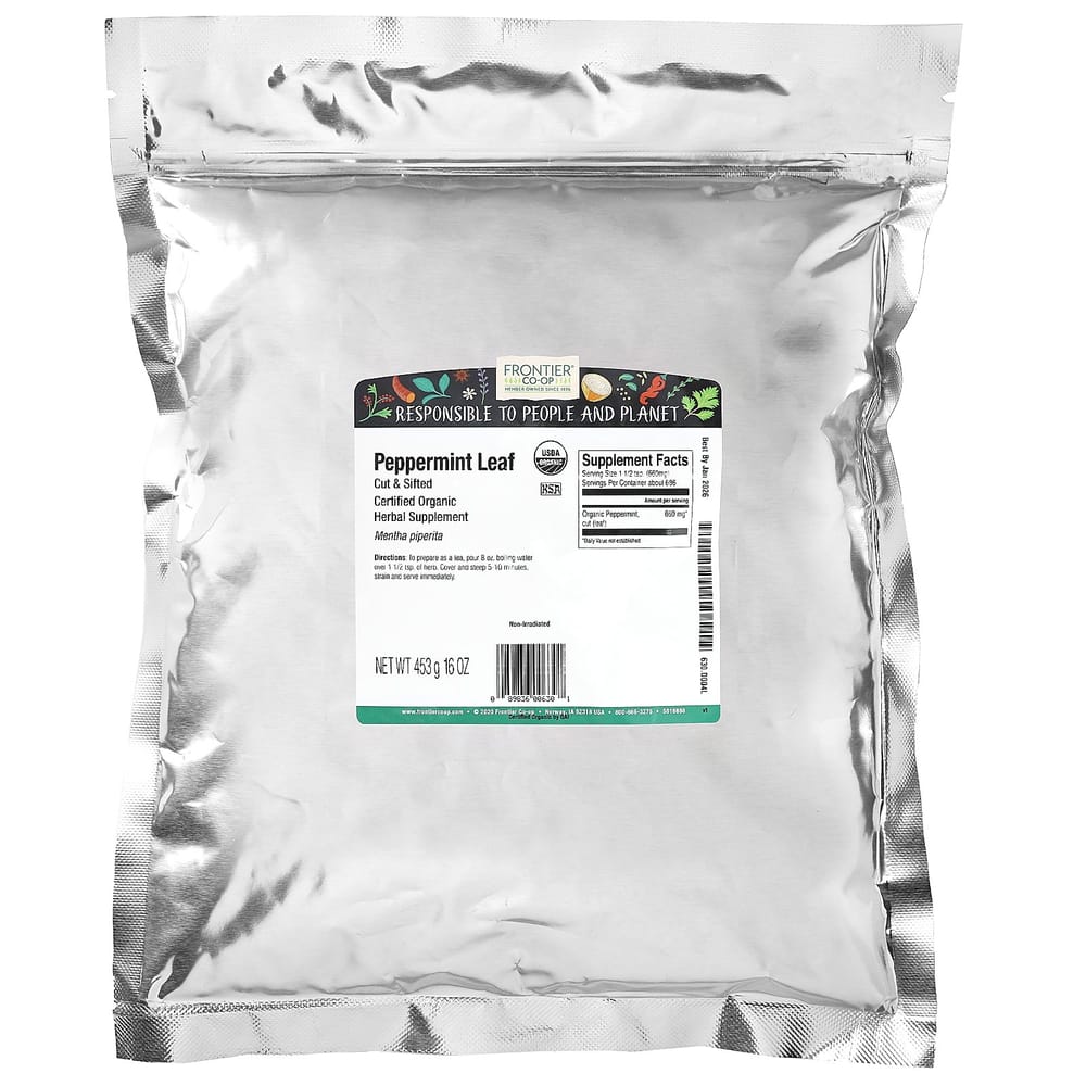 Frontier Natural Products Органический мяты перечной лист, нарезанный и просеянный, 16 унций (453 г)