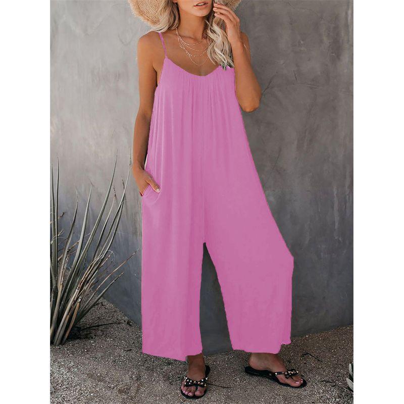 Solid Color U-neck Sleeveless Jumpsuit Women's Pure Color U-Neck Sleeveless Jumpsuit