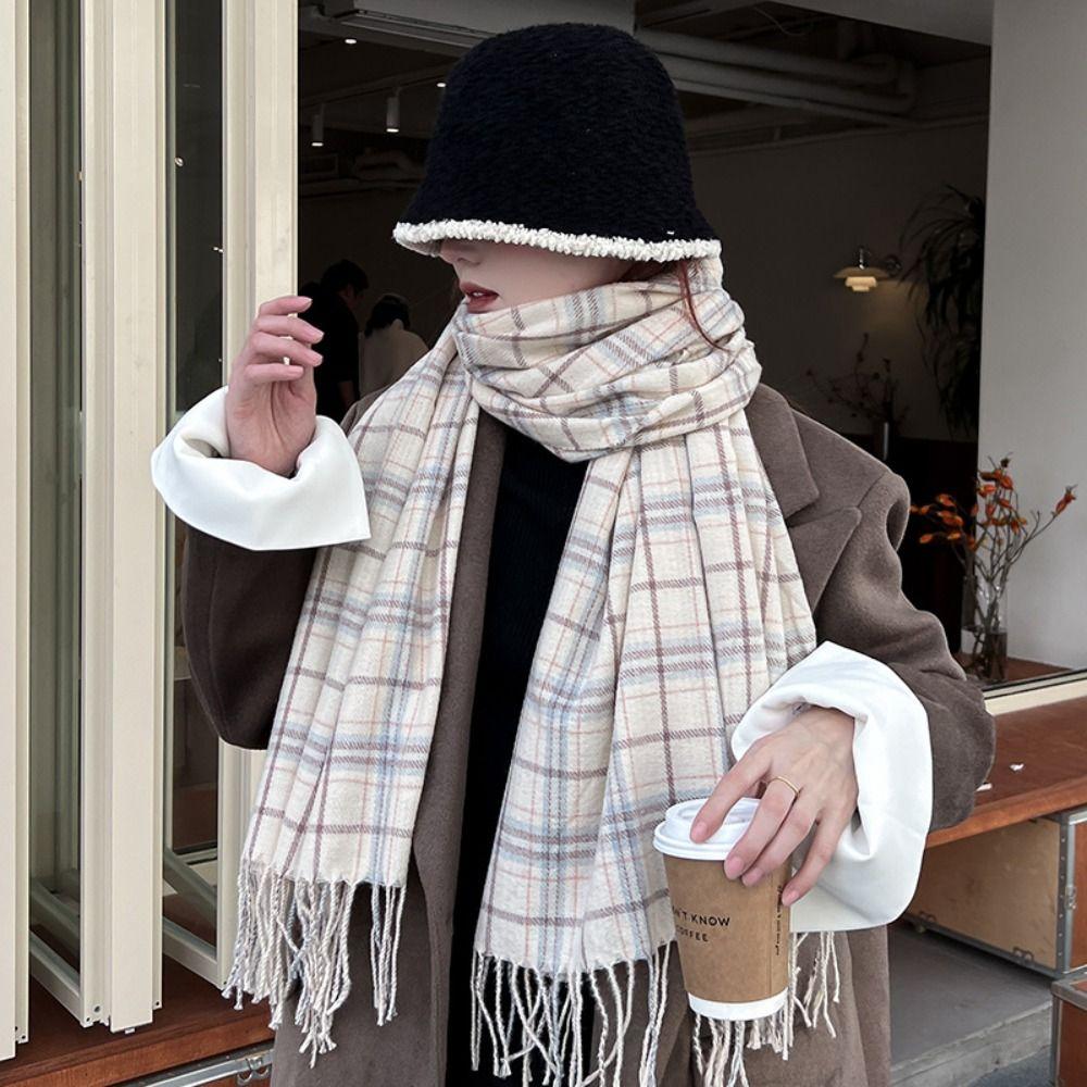 Ретро Зеленый Плед Шерстяной Шарф Плюшевая Накидка Палантин Элегантная Длинная Шаль Осень Зима