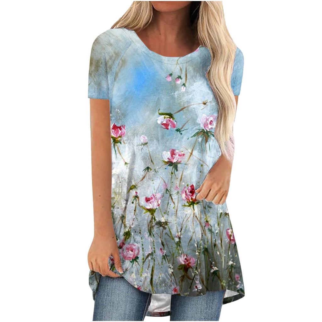 Colourful Floral Flower 3D Print Long T-Shirts Women Streetwear Short Sleeve T Shirt Oversized Y2K Tops Tees Girl Woman Clothing