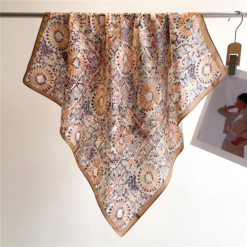 Vintage Scarves for Women Shawl Floral Print Soft Satin Hijab Scarf Female 70*70cm Luxury Brand Square Shawls Scarfs For Ladies