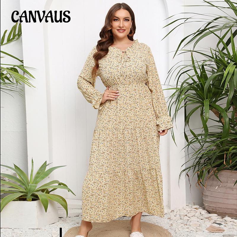 Весенне-осеннее женское платье больших размеров с цветочным принтом, платье супер феи с круглым вырезом и рукавами-лепестками, свежие милые длинные платья