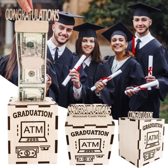 Деревянная коробка для денег на выпускной, контейнер для денег, копилка, держатель для поздравительных открыток, банка для экономии денег, украшение для рабочего стола на выпускной