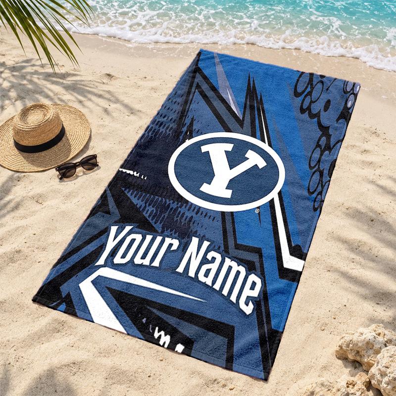 BYU Cougars Custom Name Beach towels also serve as bath towels summer essential a musthave for the outdoors the beach and the pool