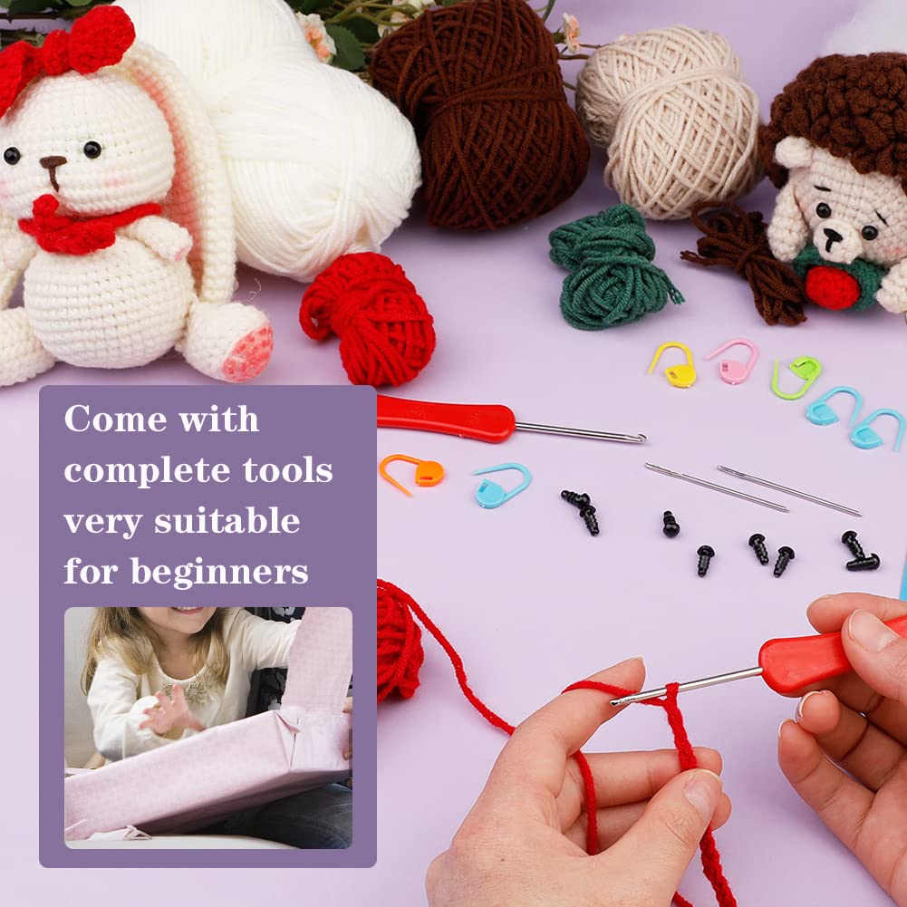 Наборы для вязания крючком «Ежик и кролик» Fenrry для начинающих с клубками пряжи, маркерами петель, спицами, инструкциями, аксессуарами