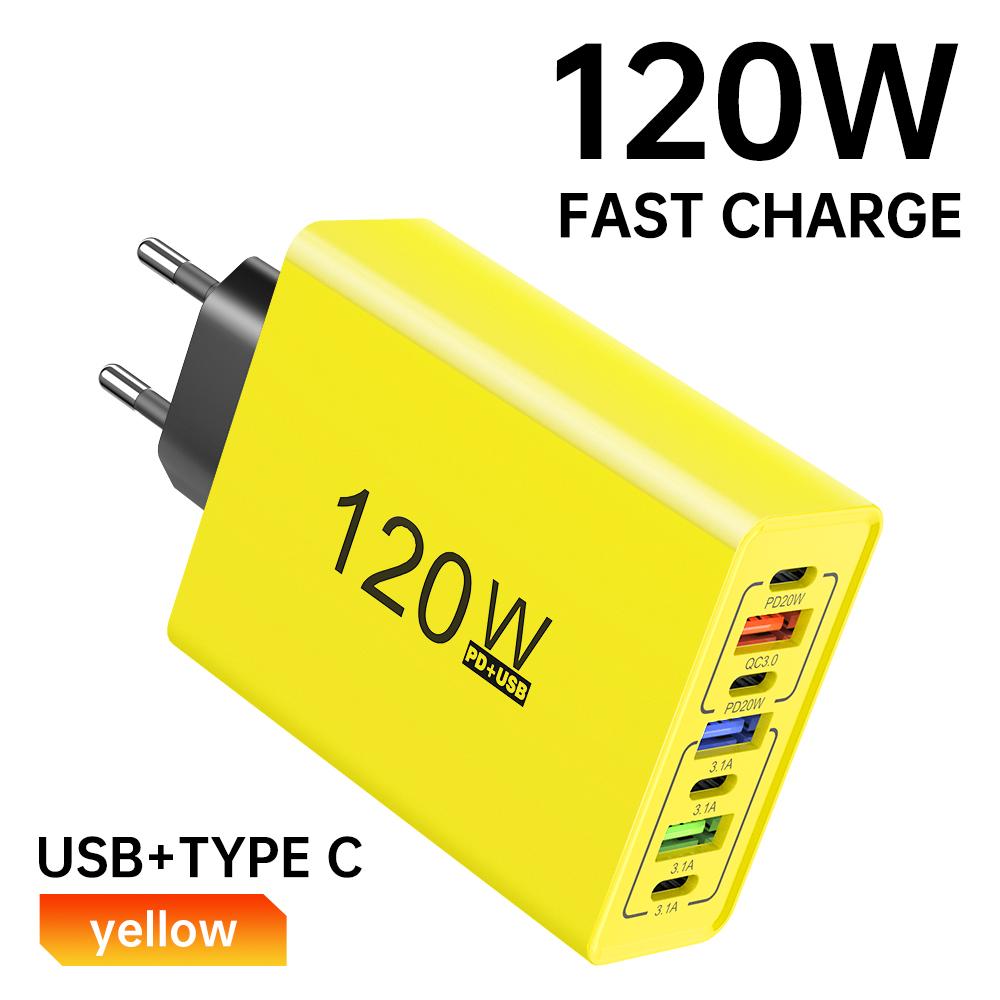 Зарядное устройство USB C Type C 120 Вт с несколькими портами, быстрая зарядка, адаптер для iPhone, Samsung, Xiaomi, настенное зарядное устройство с вилкой ЕС/США