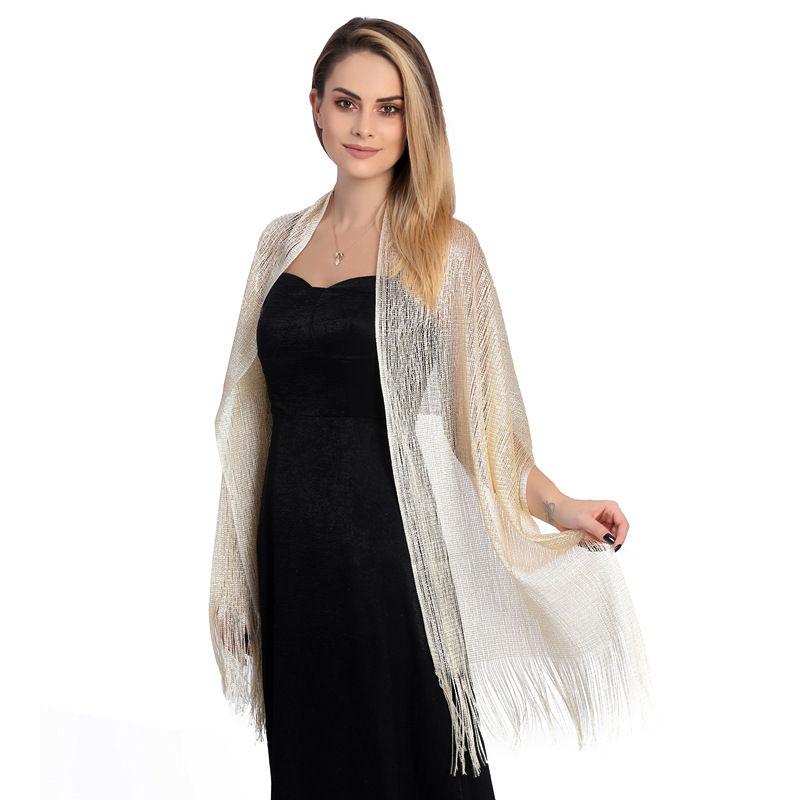 Gold and Women Fashion Wraps Evening Dress Shawl Shawl Flat Scarf Dance Silver Silk
