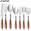 Ножи для стейка Вилка Ложка Деревянная ручка Столовые приборы в стиле Лагиоль из нержавеющей стали Столовые приборы для ужина