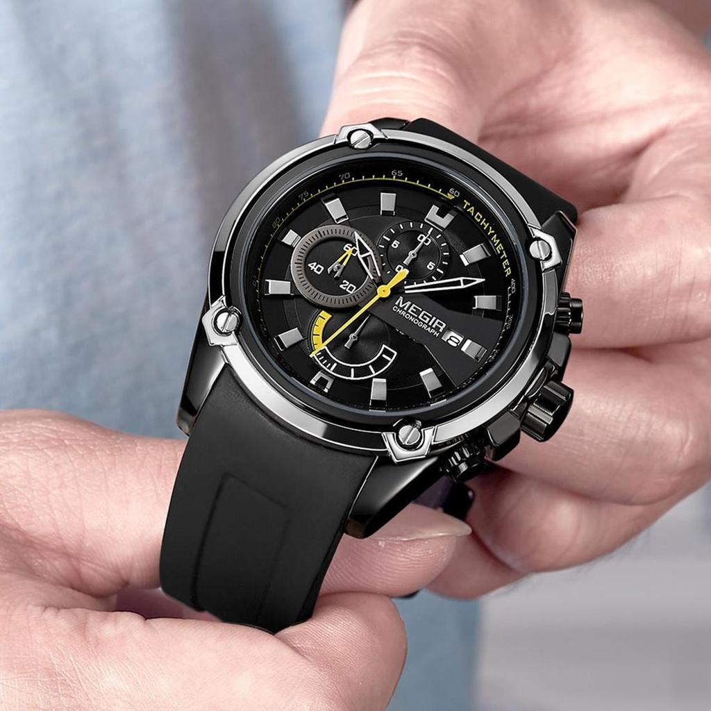 Megir Chronograph Men Sport Watch Male Silicone Automatic Date Quartz Watches Mens Luxury Brand Waterproof Relogio Masculino