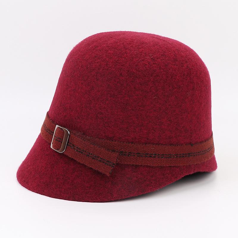 Autumn Winter New Pure Color Equestrian Hat High Quality All Wool Fisherman Hat Hat Women Fashion Metal Buckle Warm Hat