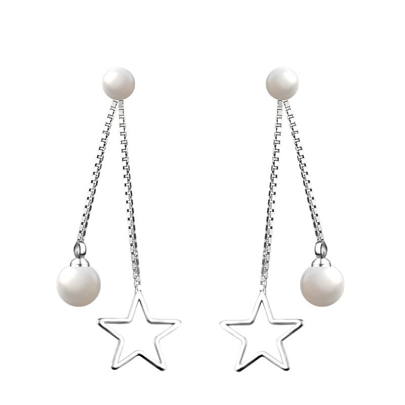 Серьги с кисточками из чистого жемчуга, длинные, преувеличенные, универсальные, серьги с антиаллергенными пятиконечными звездами для женщин
